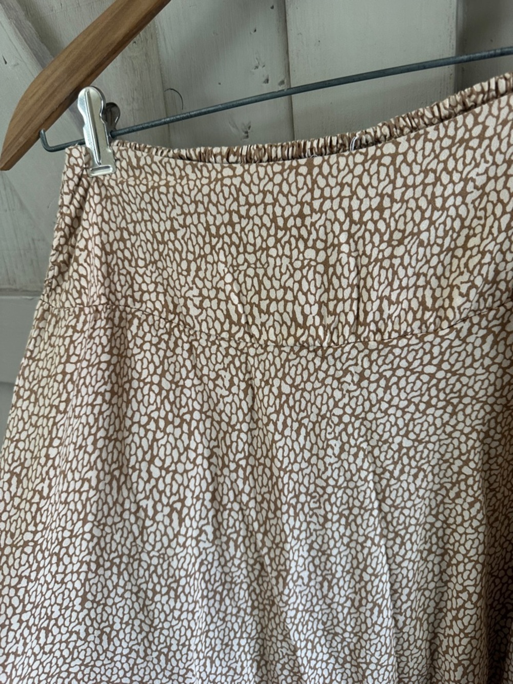 Japna Beige Cream Animal Print Asymmetrical Midi Skirt Size Medium Boho Rayon - Picture 5 of 7